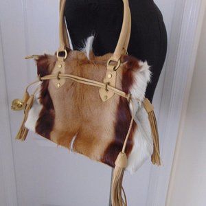 DIANE GALE LARGE CARRY PURSE 2 HANDLE SPRINGBOK ANTELOPE FUR-TAN HANDLES NWOT